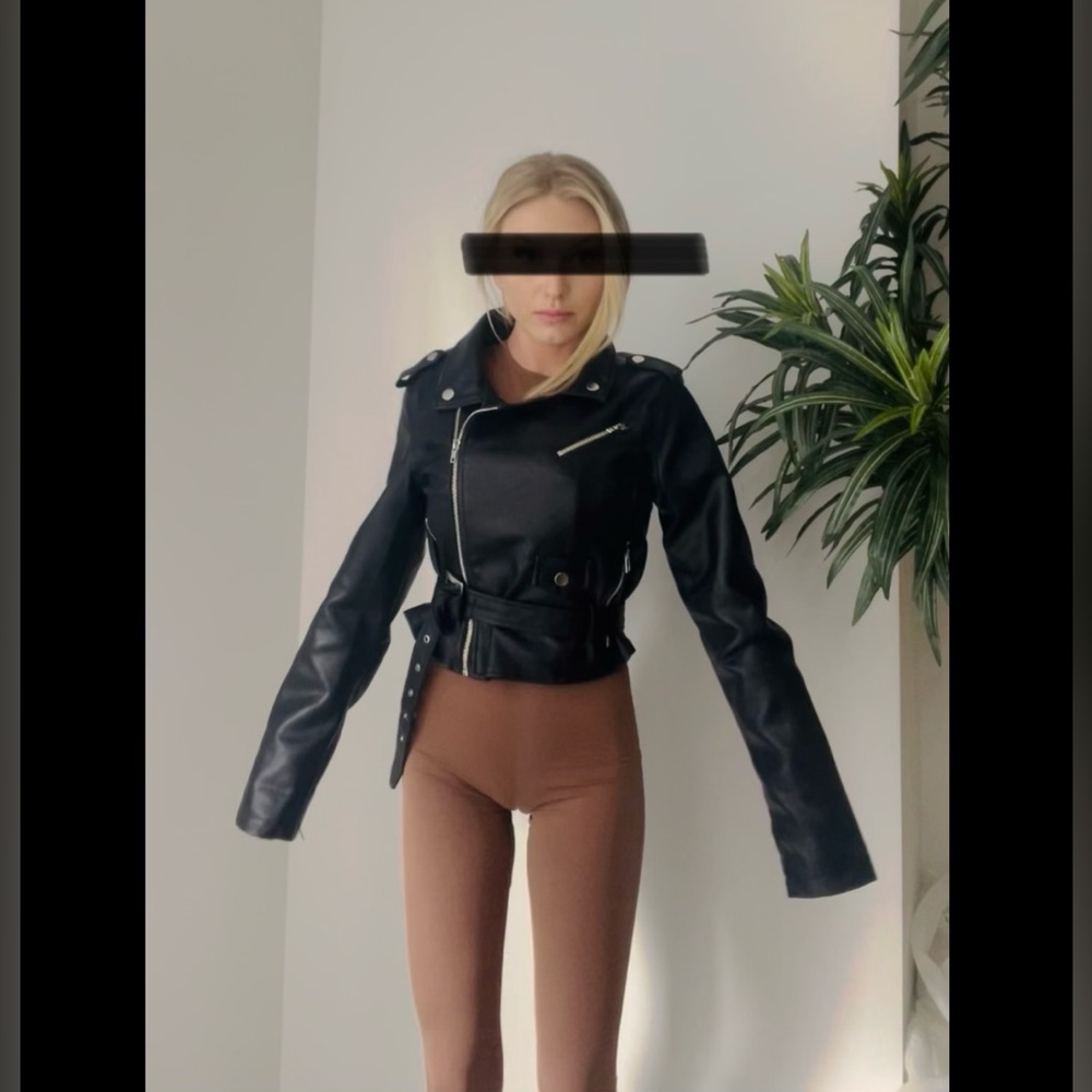 NEW without TAGS BLACK vegan LEATHER JACKET